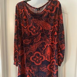 Navy/Orange paisley long sleeve dress